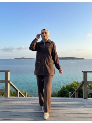Nuss 1089 Çep Detayli Pantolonlu Takım - Kahve