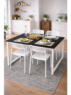 Flinder 5'li Mutfak Masa Takımı, 4 Sandalye ve 1 Masa, Yemek Odası, Bahçe Takımı, 4 Kişilik, Metal Ayaklı
