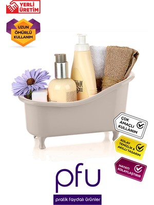 PFU Pratik Faydalı Ürünler Banyo Düzenleyici Küvet | Dekoratif Mini Küvet | Sabunluk Lif Kabı Duş Düzenleyici Organizer Küvet