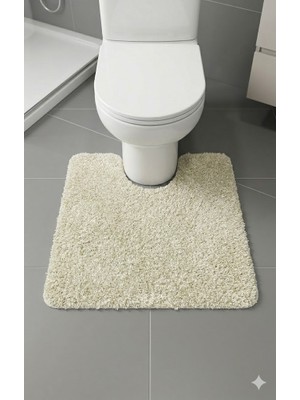 Eurobano Shaggy Oyuk Yaka Klozet Uyumlu 60X 50 cm Oyuk Kaymaz Taban Yıkanabilir Banyo Paspası