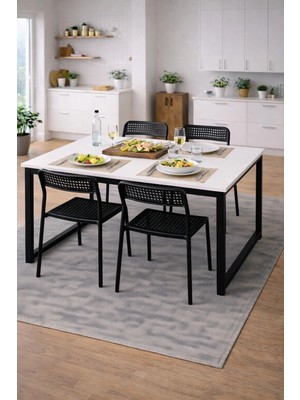Flinder 5'li Mutfak Masa Takımı, 4 Sandalye ve 1 Masa, Yemek Odası, Bahçe Takımı, 4 Kişilik, Metal Ayaklı
