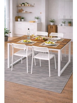 Flinder 5'li Mutfak Masa Takımı, 4 Sandalye ve 1 Masa, Yemek Odası, Bahçe Takımı, 4 Kişilik, Metal Ayaklı