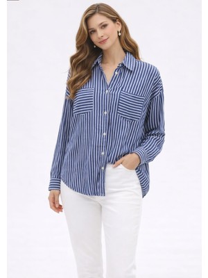 Noa Noa Kadın Çift Cep Detaylı Çizgili Gömlek