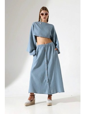 Bohem Tarz Kokonat Düğmeli A Form Müslin Etek - %100 Pamuk