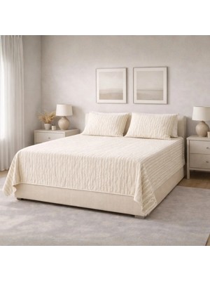 Luna Bueno Fransea Luna Çift Kişilik Yatak Örtüsü 3 Parça - Krem