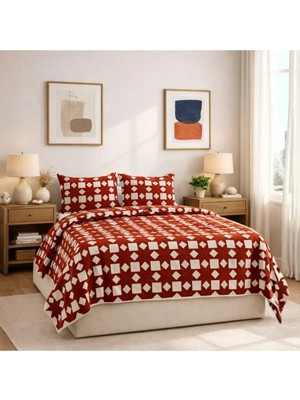 Luna Bueno Fransea Lara Çift Kişilik Yatak Örtüsü 3 Parça - Kiremit