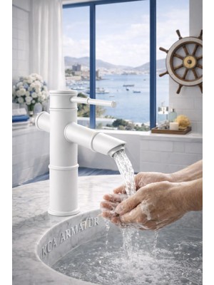 Kca Armatür Kca Bambu Beyaz Lavabo Bataryası – Beyaz Modern Banyo Musluğu