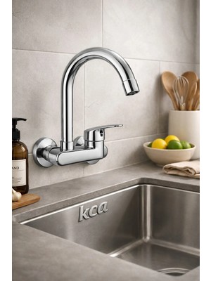 Kca Armatür Duvardan Sıcak Soğuk Girişli Mutfak Bataryası Musluğu Aplike Batarya
