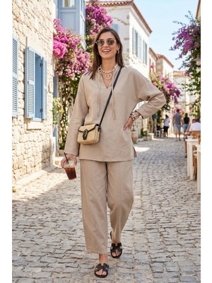 Lela Bağlamalı Hakim Yaka Pamuklu Rahat Bluz Bayan Bluz 6925480