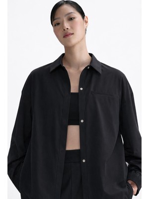 Nike 24.7 Perfectstretch Women's Dri Fit Oversized Long-Sleeve Top Kadın Overisze Esnek Gömlek Siyah