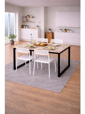 Flinder 5'li Mutfak Masa Takımı, 4 Sandalye ve 1 Masa, Yemek Odası, Bahçe Takımı, 4 Kişilik, Metal Ayaklı