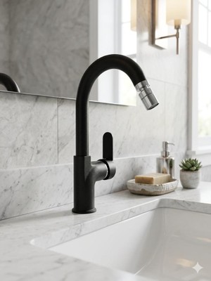 Psa P.s.a. Riva Mix Kuğu Lavabo Bataryası Siyah Bide Uçlu (PS1853)