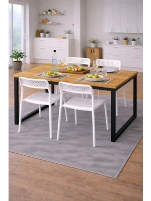 Flinder 5'li Mutfak Masa Takımı, 4 Sandalye ve 1 Masa, Yemek Odası, Bahçe Takımı, 4 Kişilik, Metal Ayaklı