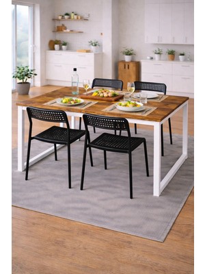 Flinder 5'li Mutfak Masa Takımı, 4 Sandalye ve 1 Masa, Yemek Odası, Bahçe Takımı, 4 Kişilik, Metal Ayaklı