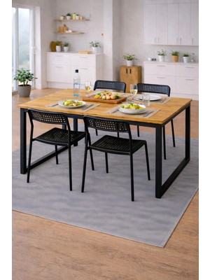 Flinder 5'li Mutfak Masa Takımı, 4 Sandalye ve 1 Masa, Yemek Odası, Bahçe Takımı, 4 Kişilik, Metal Ayaklı