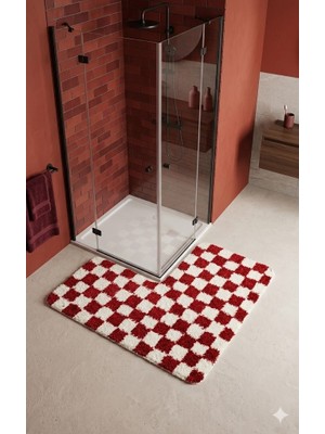 Eurobano Chess Dama Desen Duşakabin 120X120 cm Köşe Banyo Paspası Lateks Kaymaz Taban Makinede Yıkanabilirr