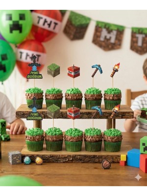 Dodomar Minecraft Temalı Pasta Kürdan Seti 10'lu Doğum Günü Cupcake Süsleme Dekoru