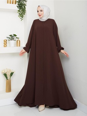 Esra Butik Medine Ipeği Mevlana Model Kahve Ferace 140 cm Günlük ve Şık Tesettür Ferace