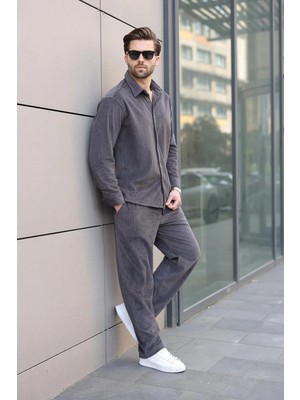 Madmext Füme Kadife Erkek Gömlek Pantolon Takım E7334