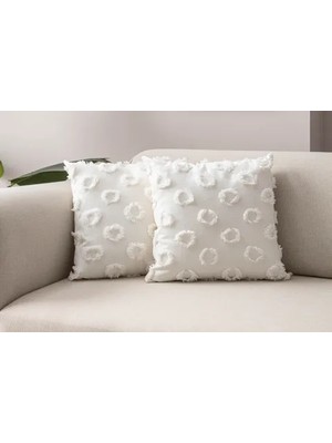 Vivense Yuvarlak Püskül Detaylı Kırlent Kılıfı, Ikili, Krem