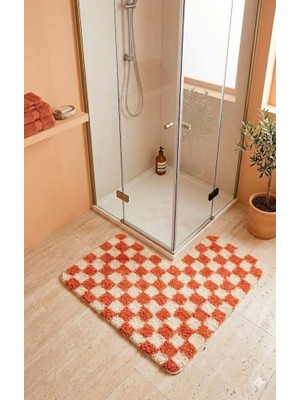 Eurobano Chess Dama Desen Duşakabin 120X120 cm Köşe Banyo Paspası Lateks Kaymaz Taban Makinede Yıkanabilirr