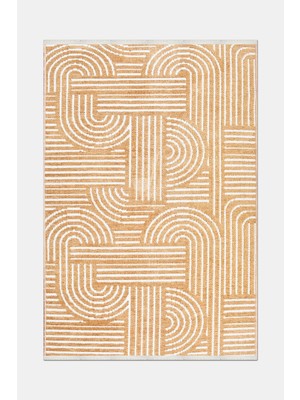 Artloop Imge Hardal/beyaz Kaydırmaz Taban, Robot Süpürgeye Uyumlu Kolay Temizlenebilir Oturma Odası, Koridor Halısı Rp 68