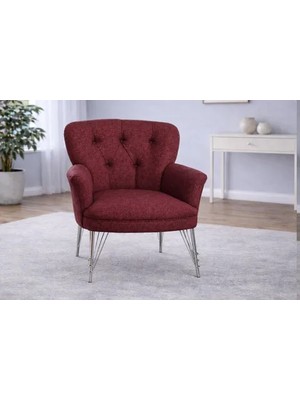 Vivense Pufy Kollu Tekli Berjer, Bordo, Metal Krom Ayak