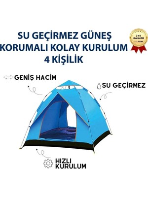 Hızlı Store AC6635 Outdoor Otomatik Kamp Çadırı 200X200X135 cm Su Geçirmez Güneş Korumalı Kolay Kurulum 4 Kişilik