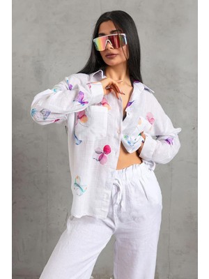 Fashion Friends Desenli Pamuklu Uzun Kollu Gömlek Bayan Gömlek 26Y0052K1