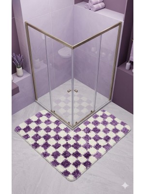 Eurobano Chess Dama Desen Duşakabin 100X100 cm Köşe Banyo Paspası Lateks Kaymaz Taban Makinede Yıkanabilirr