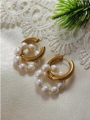 Home Doğaltaş İncili Çelik Halka küpeler