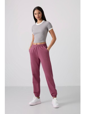 Tommy Life Soft Vişne Cepli Yüksek Bel Rahat Form Lastik Paça Kadın Eşofman Alt - 94583