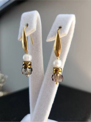 Home Doğaltaş Dumanlı kuvars ve İnci Küpe