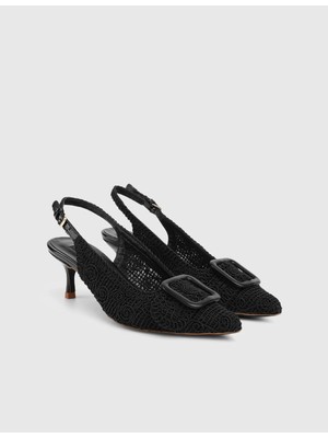 İLVİ Felyn Hakiki Kumaş Deri Kadın Siyah Topuklu Sandalet