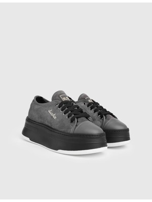 İLVİ Gemma Hakiki Süet Deri Kürklü Kadın Antrasit Spor Ayakkabı