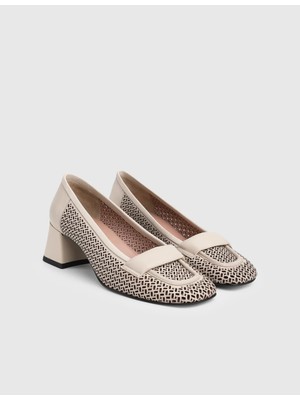 İLVİ Devon Hakiki Deri Kadın Bej Topuklu Ayakkabı