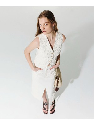 Twist Çiçek Nakışlı Non Denim Etek TS1260004147018