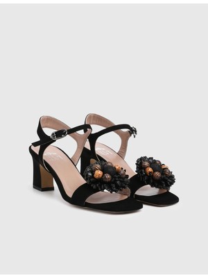 İLVİ Selya Hakiki Süet Deri Kadın Siyah Topuklu Sandalet