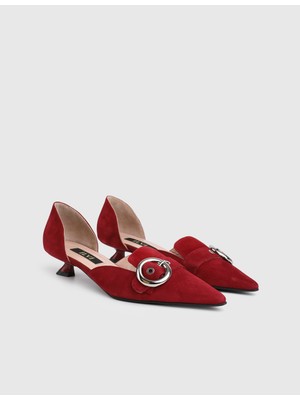 İLVİ Myra Hakiki Süet Deri Kadın Kırmızı Topuklu Ayakkabı