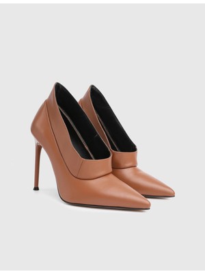 İLVİ Faye Hakiki Deri Taba Kadın Topuklu Ayakkabı