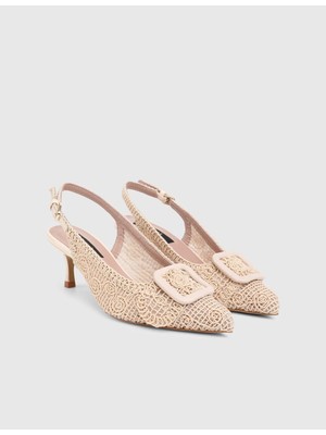 İLVİ Felyn Hakiki Kumaş Deri Kadın Krem Topuklu Sandalet