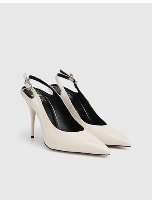 İLVİ Mavra Hakiki Rugan Deri Krem Kadın Topuklu Sandalet