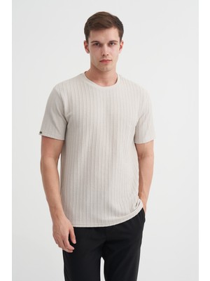 Cazador Erkek Bisiklet Yaka Örme Desen T Shirt 40510 A.gri