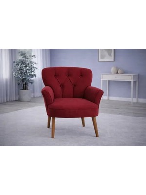 Vivense Pufy Kollu Tekli Berjer, Bordo, Ceviz Ayak