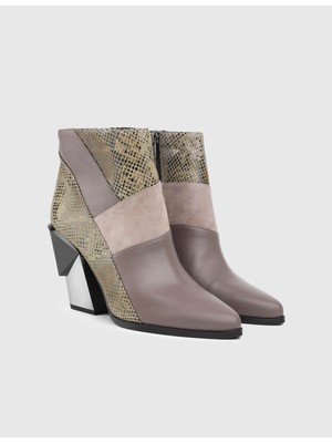 İLVİ Odessa Hakiki Baskılı Deri Kadın Vizon Topuklu Bot