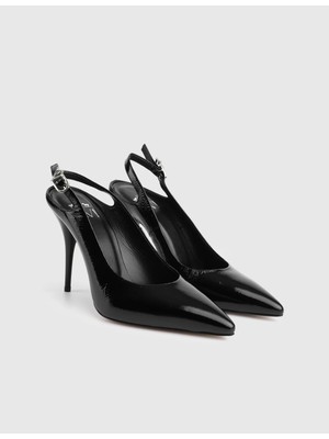 İLVİ Mavra Hakiki Rugan Deri Siyah Kadın Topuklu Sandalet