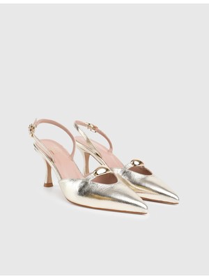 İLVİ Wren Hakiki Deri Altın Renk Kadın Topuklu Sandalet