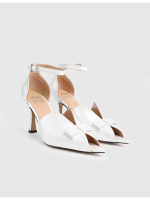 İLVİ Genna Hakiki Sedef Deri Kadın Beyaz Topuklu Sandalet