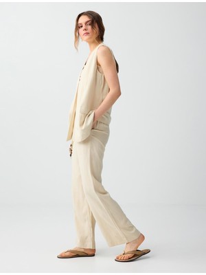 Jimmy Key Taş Keten Karışımlı Normal Bel Dokuma Pantolon