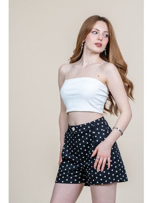 MissVina Puantiye Desenli Tek Pileli Cepli Kısa Şort 30382